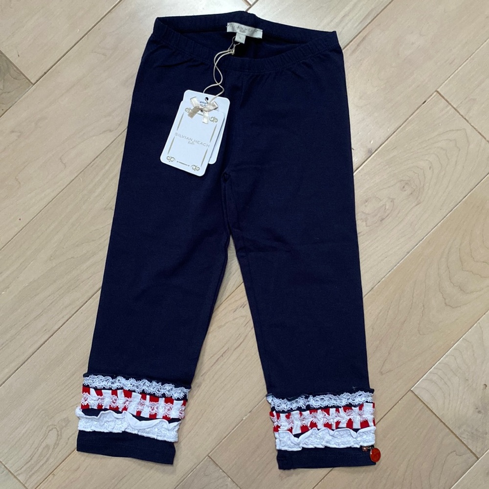 Silvian Heach kids girls red white blue soft stretch cotton leggings